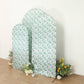 Set of 3 White Green Satin Chiara Wedding Arch Covers With Eucalyptus Leaves Print, Fitted Covers For Round Top Backdrop Stands - 5ft,6ft,7ft