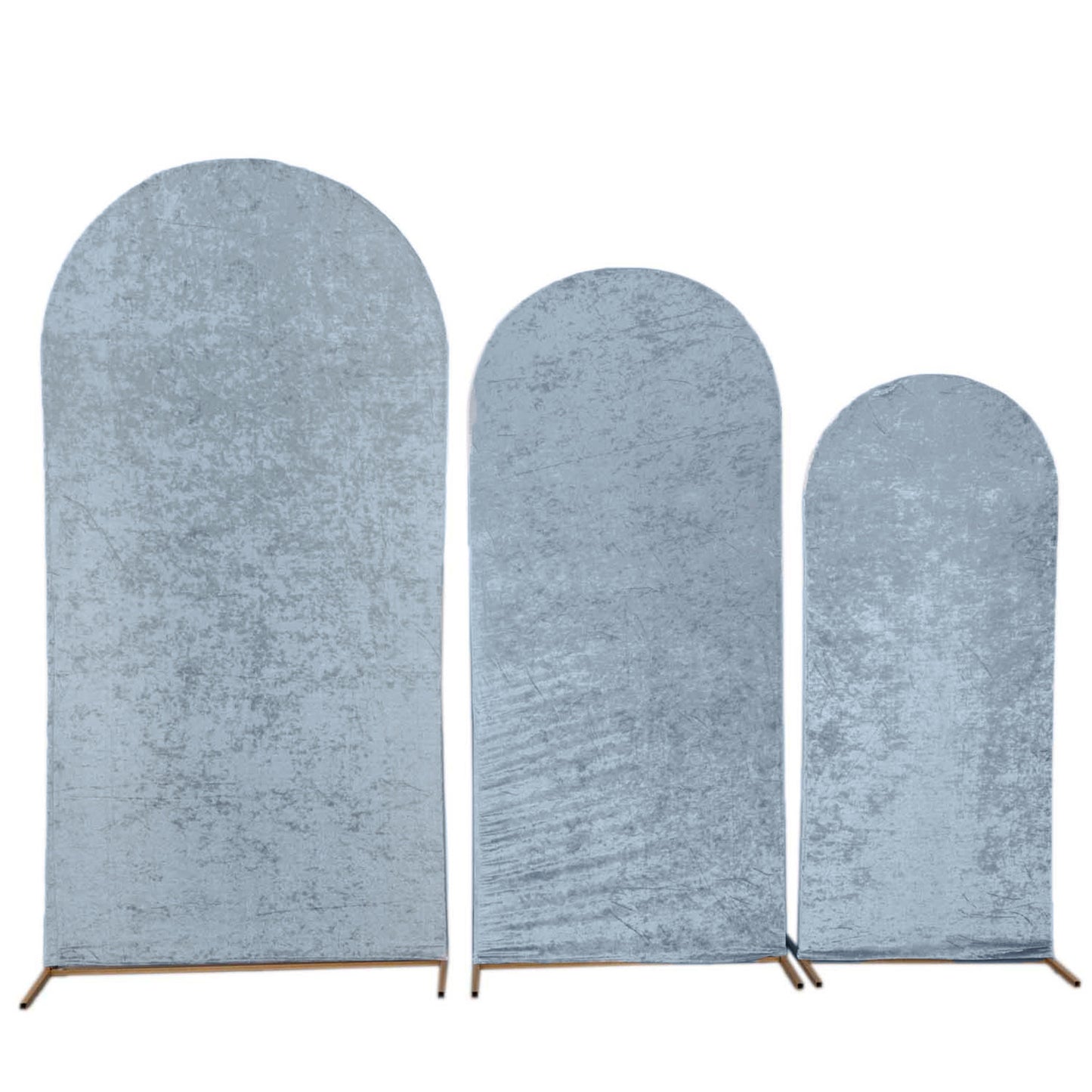 Set of 3 Dusty Blue Crushed Velvet Chiara Backdrop Stand Covers For Round Top Wedding Arches - 5ft, 6ft, 7ft