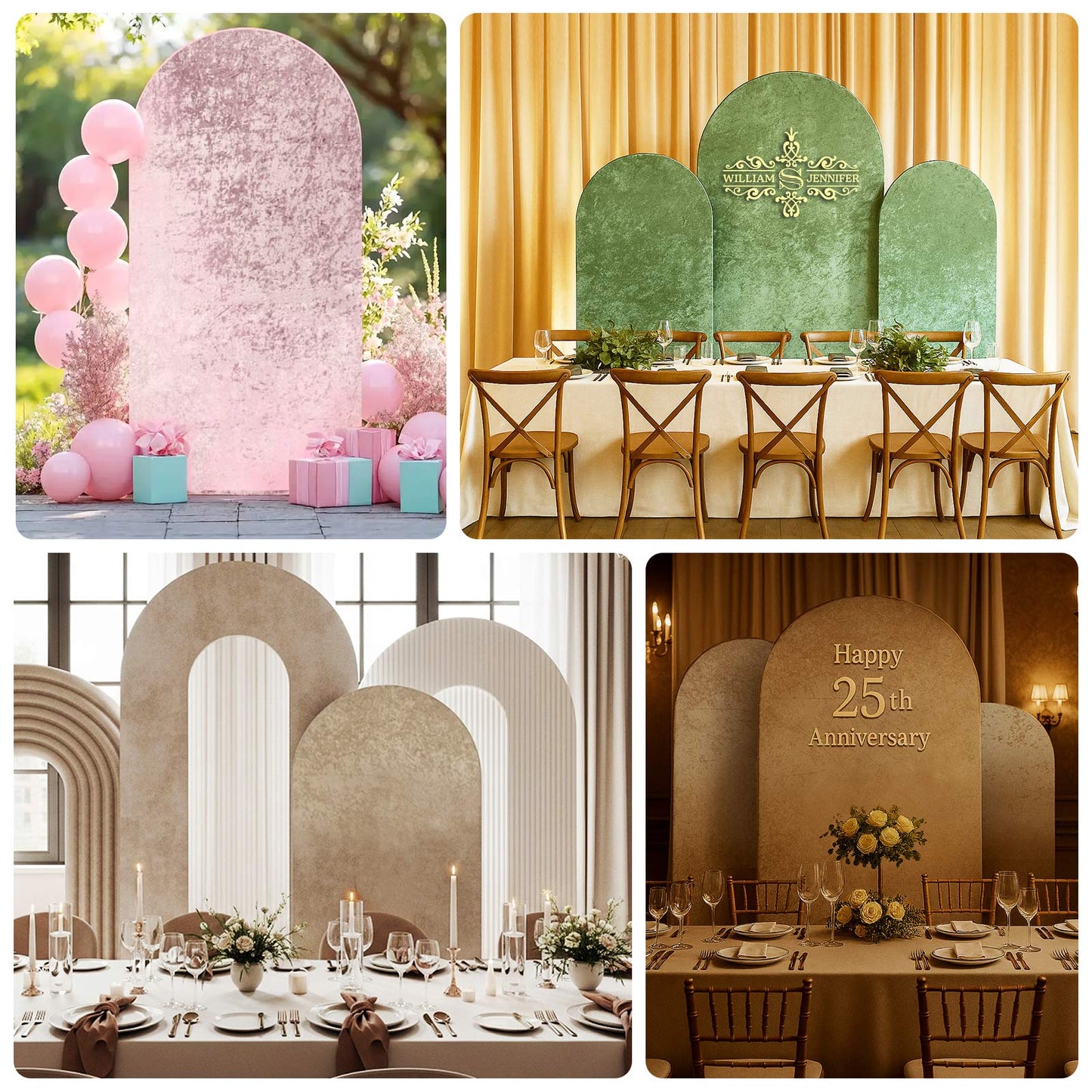 Set of 3 Crushed Velvet Chiara Backdrop Stand Covers For Round Top Wedding Arches - 5ft, 6ft, 7ft