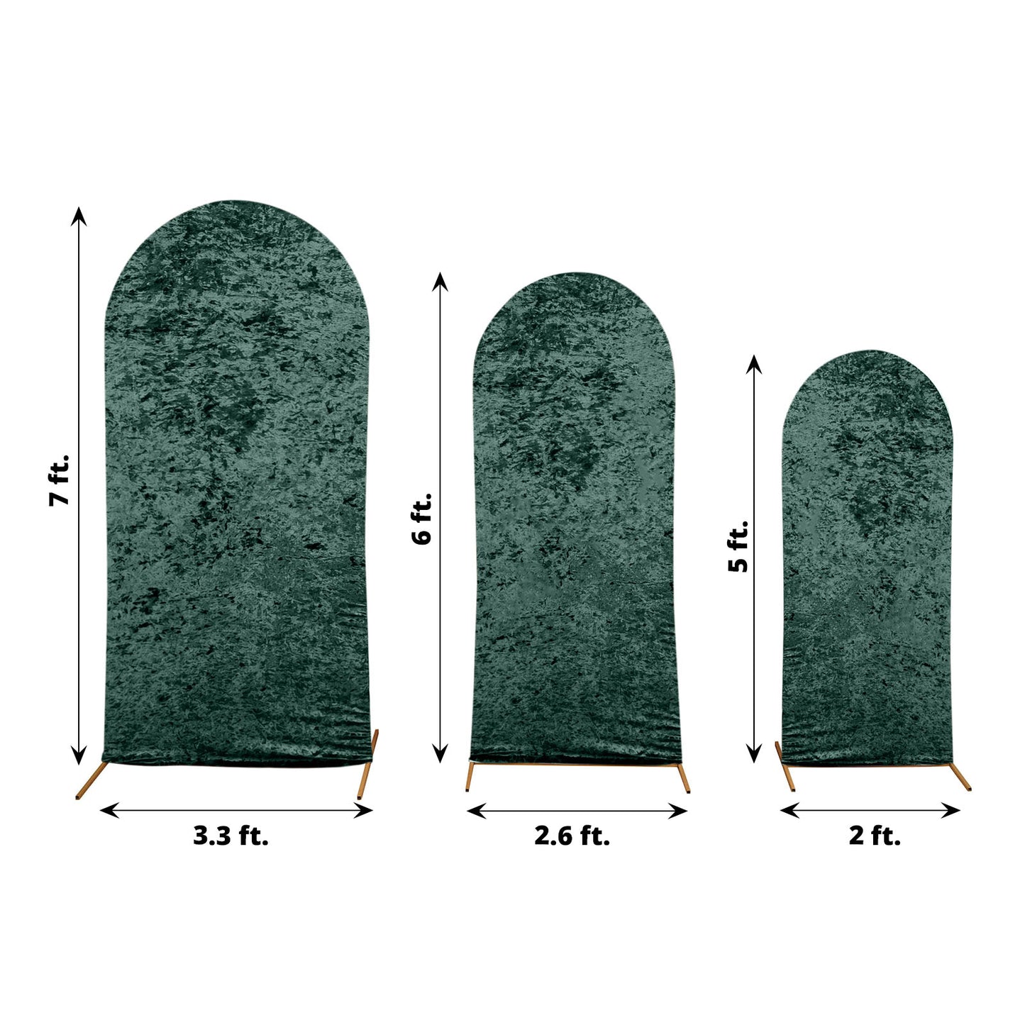 Set of 3 Hunter Emerald Green Crushed Velvet Chiara Backdrop Stand Covers For Round Top Wedding Arches - 5ft, 6ft, 7ft