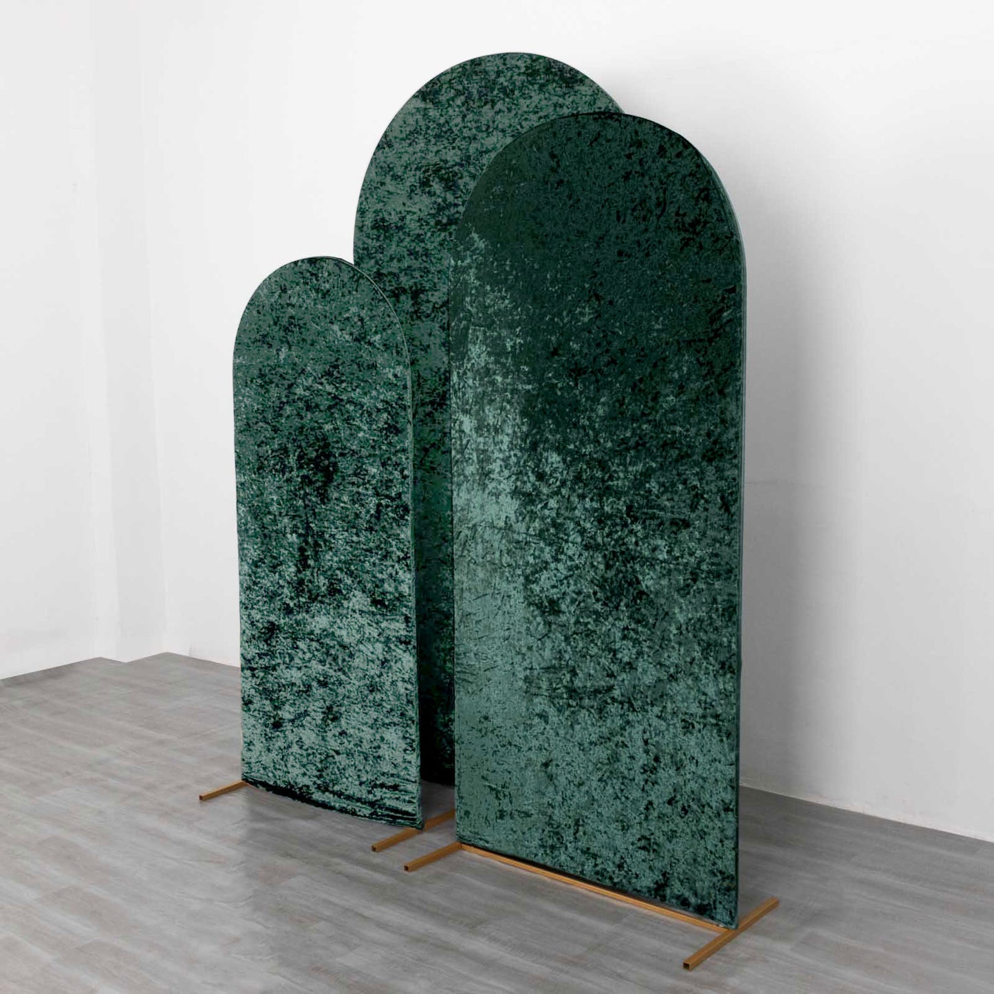 Set of 3 Hunter Emerald Green Crushed Velvet Chiara Backdrop Stand Covers For Round Top Wedding Arches - 5ft, 6ft, 7ft