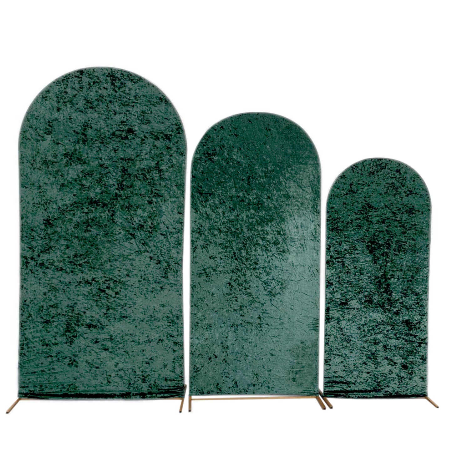 Set of 3 Hunter Emerald Green Crushed Velvet Chiara Backdrop Stand Covers For Round Top Wedding Arches - 5ft, 6ft, 7ft