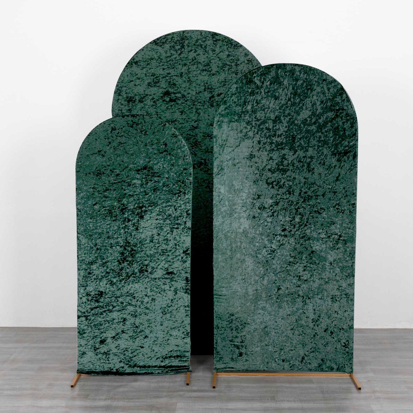 Set of 3 Hunter Emerald Green Crushed Velvet Chiara Backdrop Stand Covers For Round Top Wedding Arches - 5ft, 6ft, 7ft