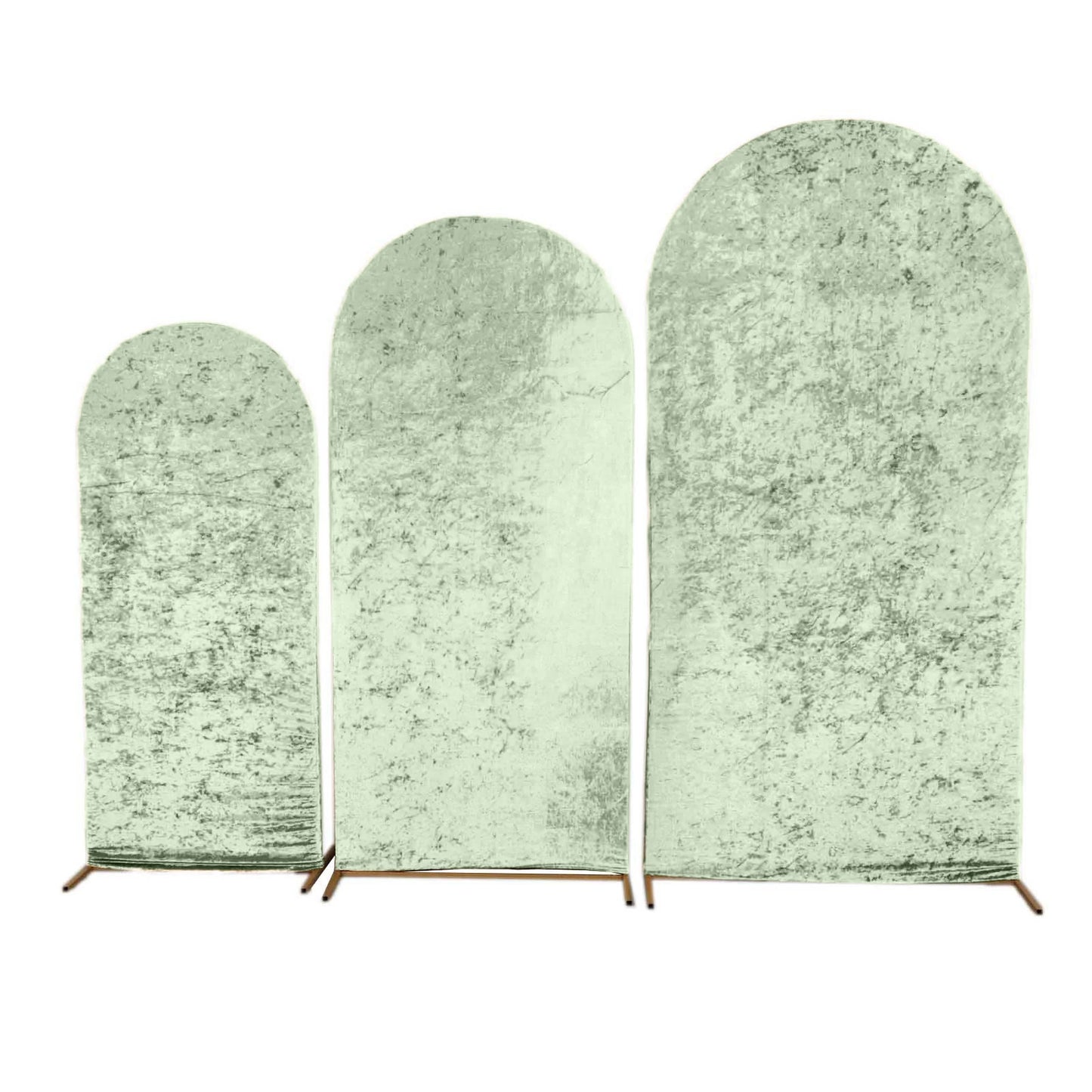 Set of 3 Sage Green Crushed Velvet Chiara Backdrop Stand Covers For Round Top Wedding Arches - 5ft, 6ft, 7ft