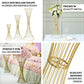 Gold metal wire trumpet-shaped flower centerpiece stand for elegant decor.