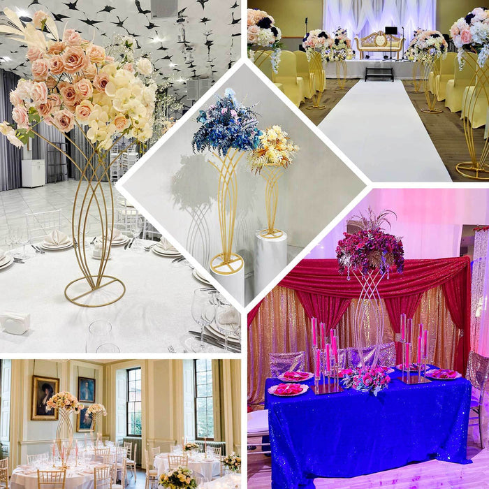 Gold metal mermaid tail flower frame table centerpiece for weddings.