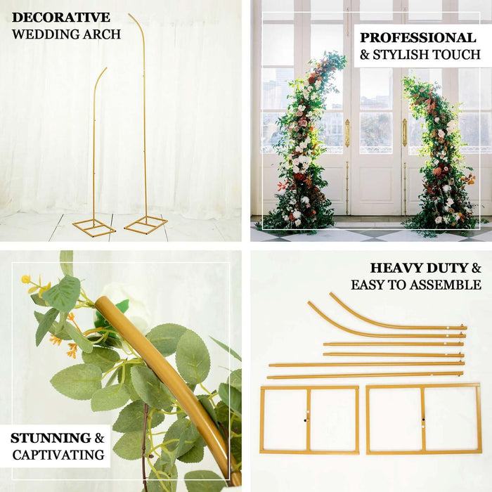 Set of 2 | Gold Metal Curved Top Wedding Arch Frames, Balloon Flower Backdrop Stands - 6ft, 8ft