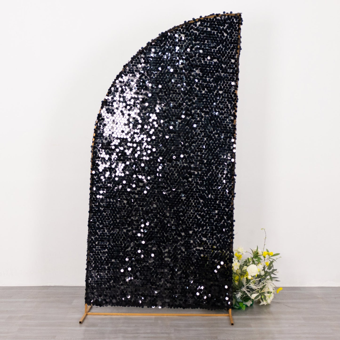 7ft Black Double Sided Big Payette Sequin Chiara Wedding Arch Cover For Half Moon Backdrop Stand