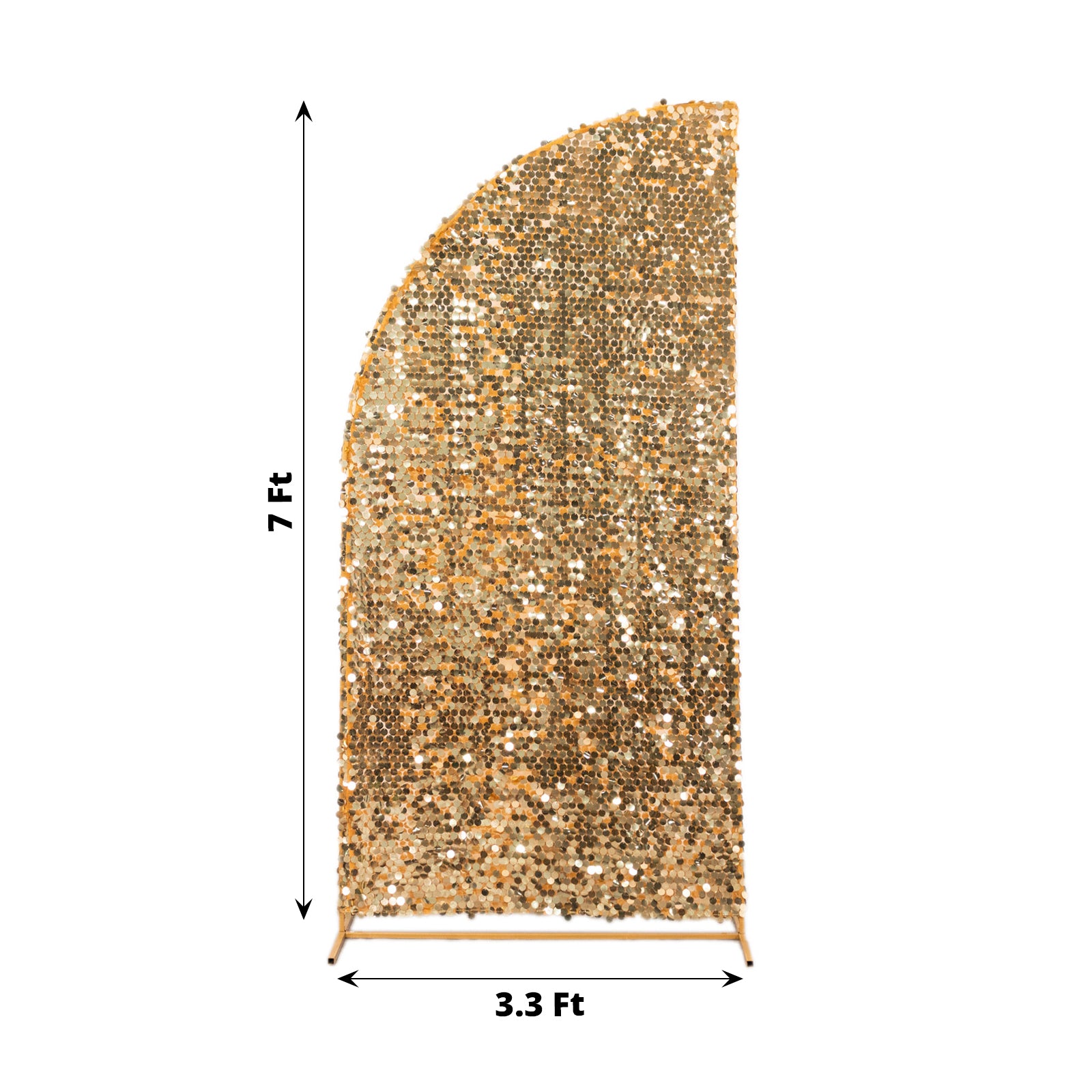 Gold sequin wedding arch cover for half moon backdrop stand.