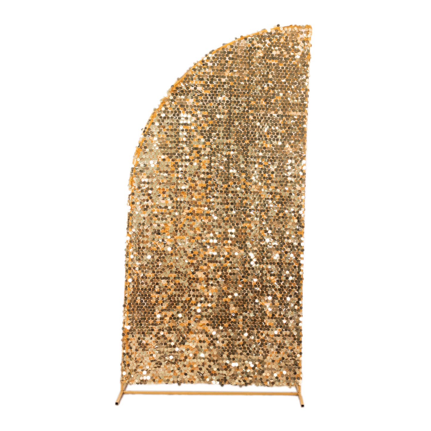 Gold sequin wedding arch cover for half moon backdrop stand.