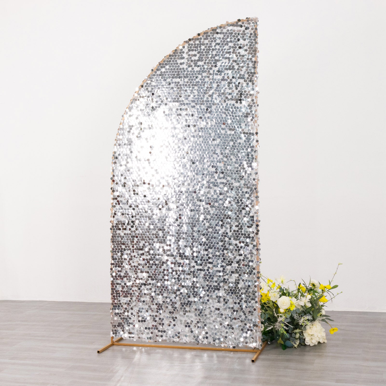 7ft Silver Double Sided Big Payette Sequin Chiara Wedding Arch Cover For Half Moon Backdrop Stand