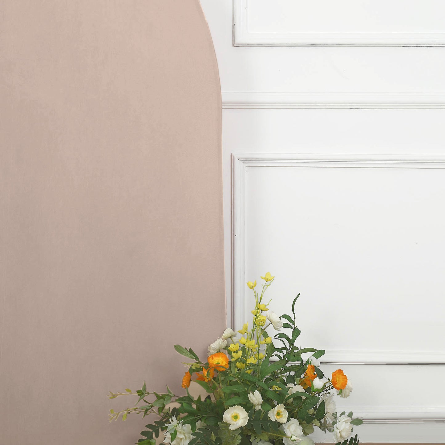 7ftx3ft Matte Nude Fitted Spandex Half Moon Wedding Arch Cover, Custom Fit Chiara Backdrop Stand Cover