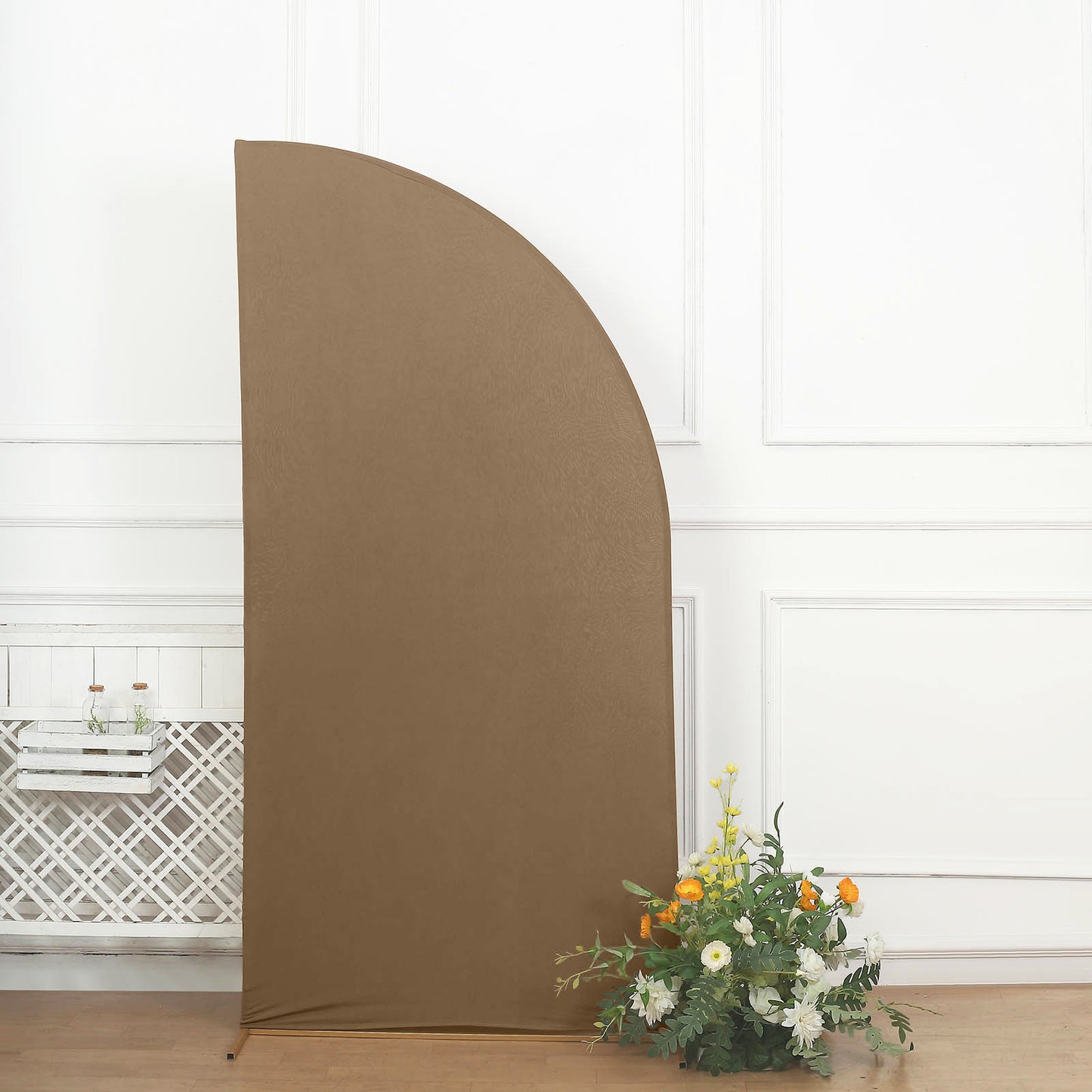 7ft Matte Taupe Fitted Spandex Half Moon Wedding Arch Cover