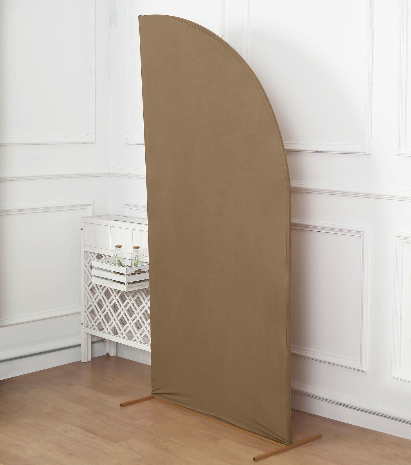 7ftx3ft Matte Taupe Fitted Spandex Half Moon Wedding Arch Cover, Custom Fit Chiara Backdrop Stand Cover