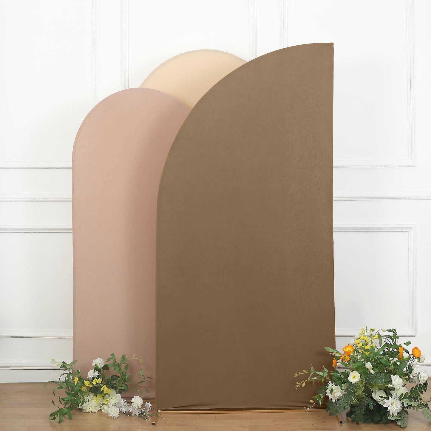 7ftx3ft Matte Taupe Fitted Spandex Half Moon Wedding Arch Cover, Custom Fit Chiara Backdrop Stand Cover