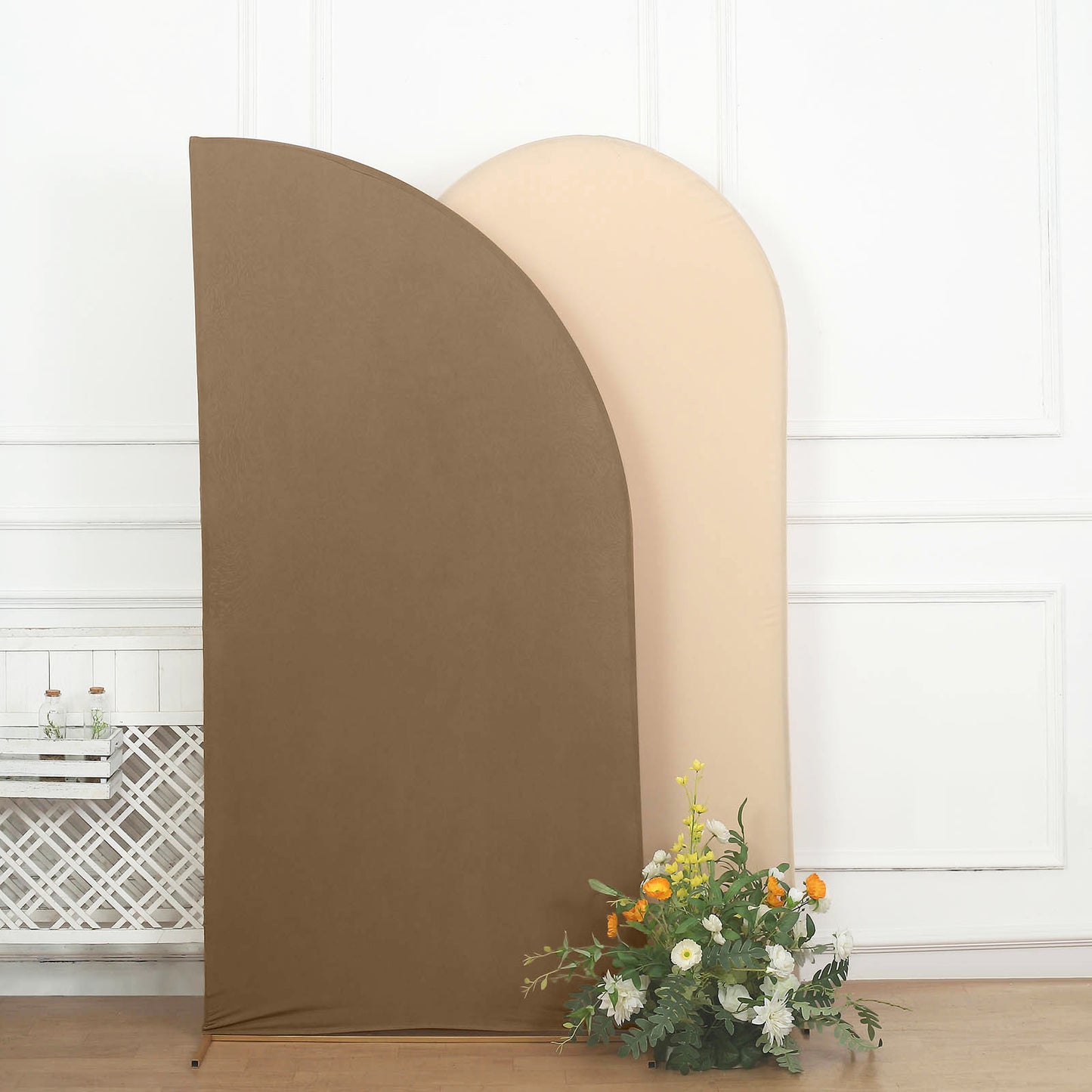 7ft Matte Taupe Fitted Spandex Half Moon Wedding Arch Cover