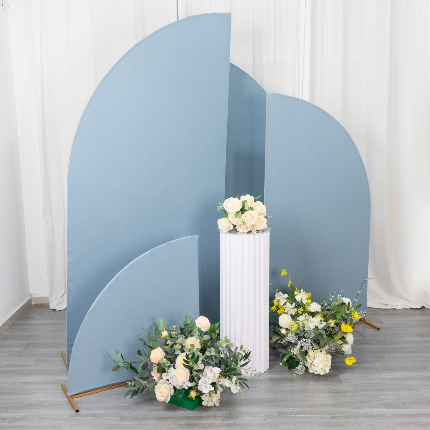 Set of 4 | Matte Dusty Blue Spandex Half Moon Chiara Backdrop Stand Covers, Custom Fitted Wedding Arch Covers - 2.5ft,5ft,6ft,7ft