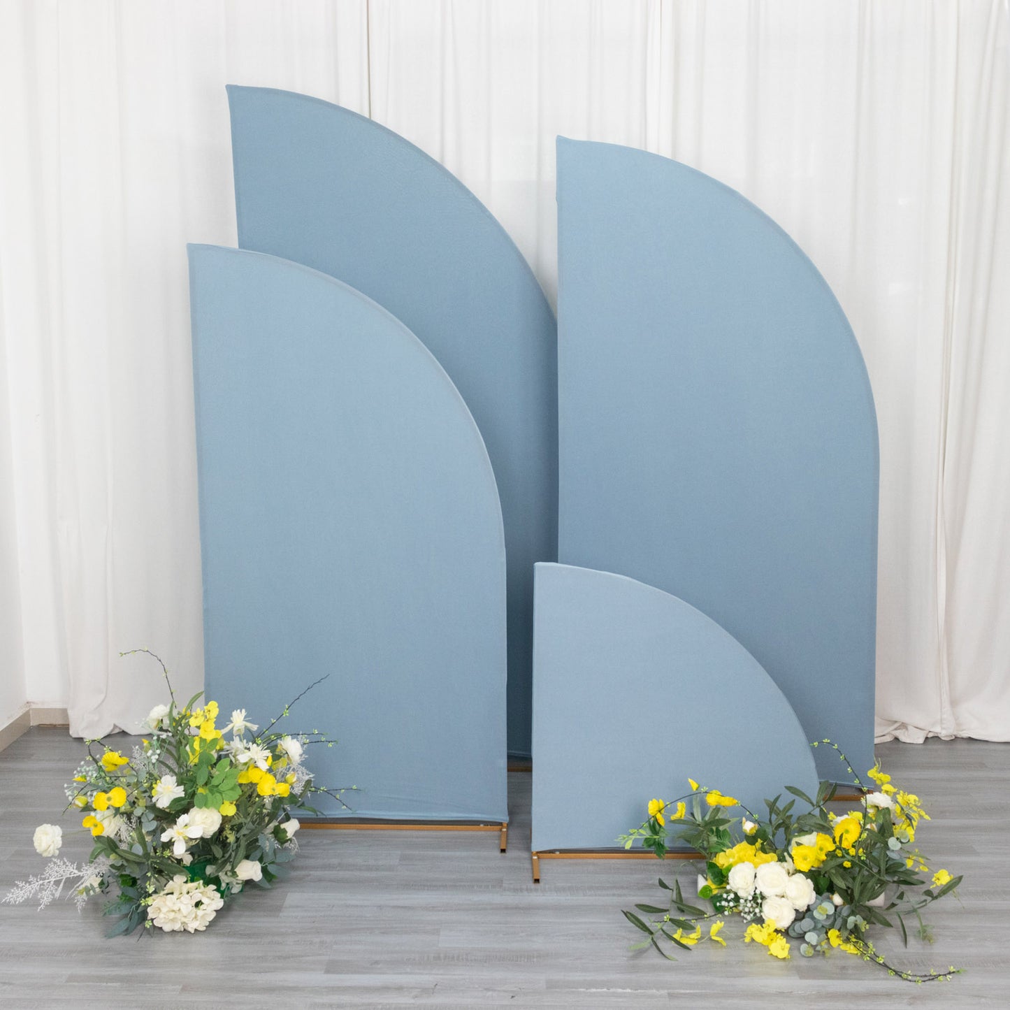 Set of 4 | Matte Dusty Blue Spandex Half Moon Chiara Backdrop Stand Covers, Custom Fitted Wedding Arch Covers - 2.5ft,5ft,6ft,7ft