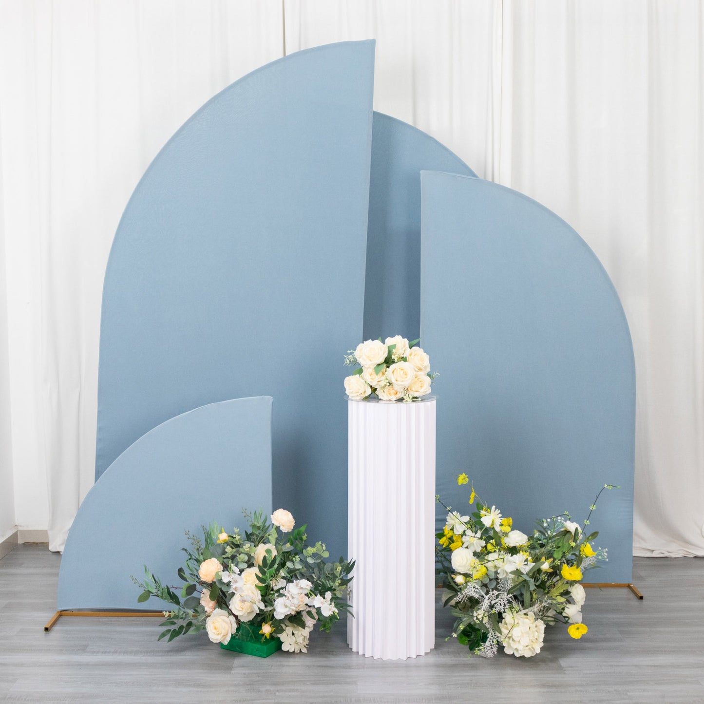 Set of 4 | Matte Dusty Blue Spandex Half Moon Chiara Backdrop Stand Covers, Custom Fitted Wedding Arch Covers - 2.5ft,5ft,6ft,7ft