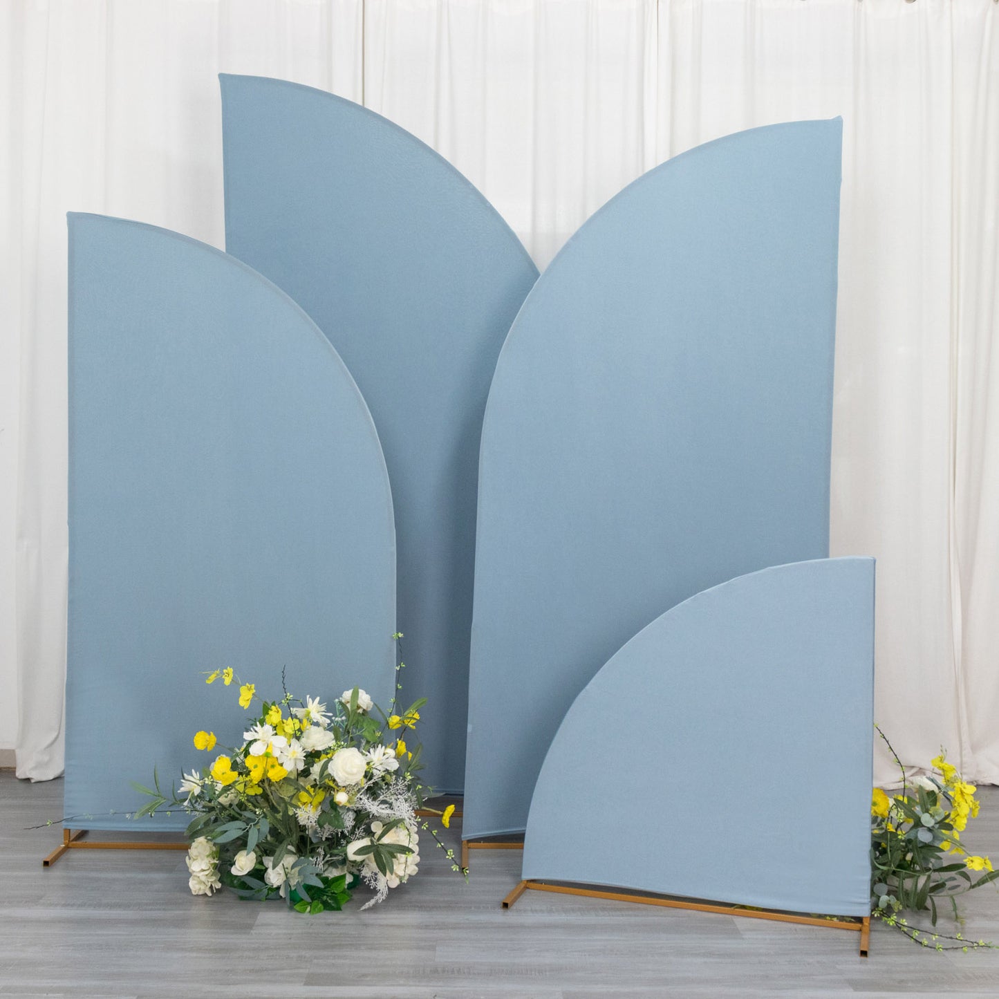 Set of 4 | Matte Dusty Blue Spandex Half Moon Chiara Backdrop Stand Covers, Custom Fitted Wedding Arch Covers - 2.5ft,5ft,6ft,7ft