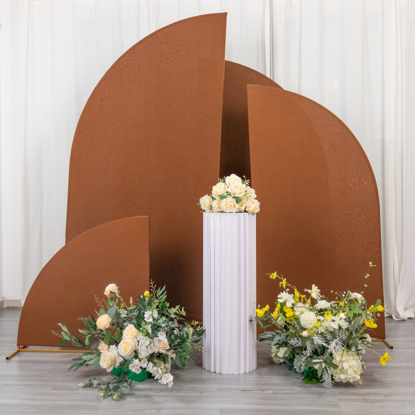 Set of 4 | Matte Cinnamon Brown Spandex Half Moon Chiara Backdrop Stand Covers, Custom Fitted Wedding Arch Covers - 2.5ft,5ft,6ft,7ft