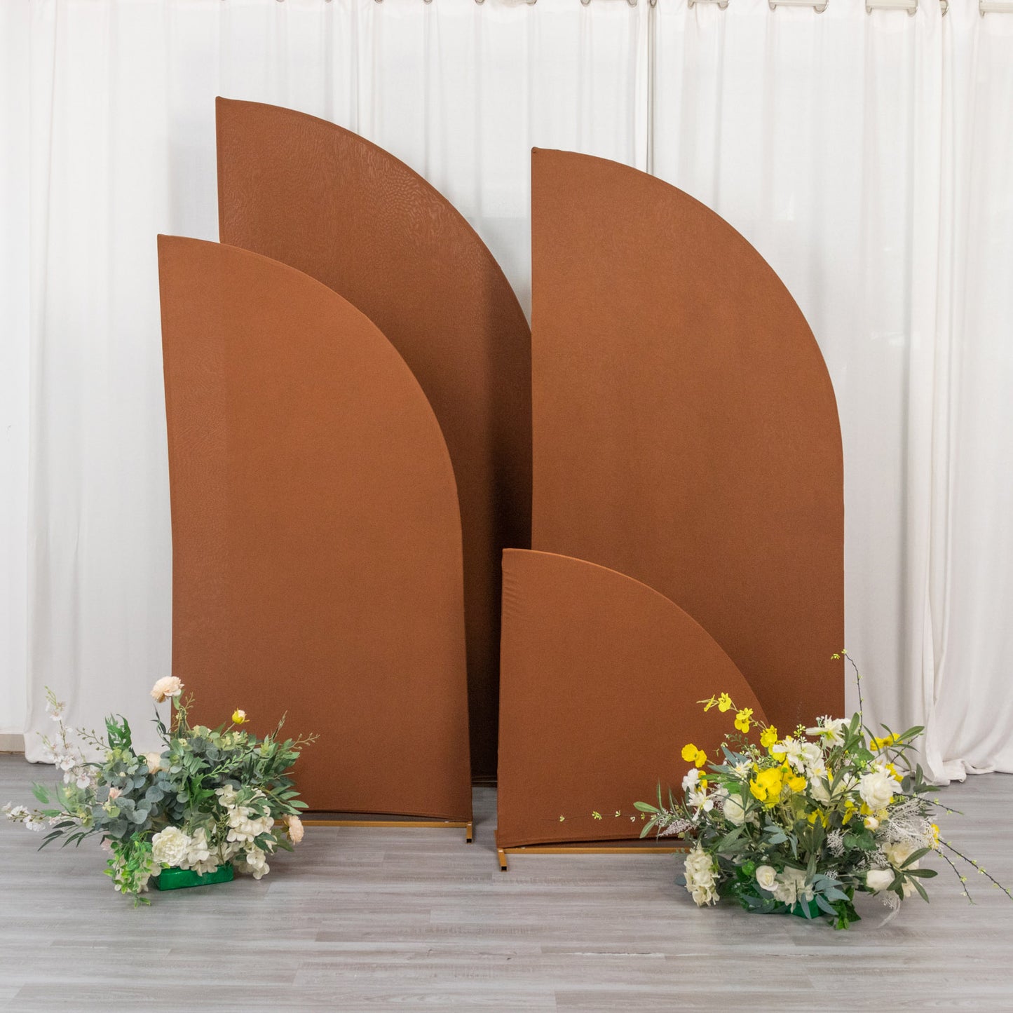 Set of 4 | Matte Cinnamon Brown Spandex Half Moon Chiara Backdrop Stand Covers, Custom Fitted Wedding Arch Covers - 2.5ft,5ft,6ft,7ft