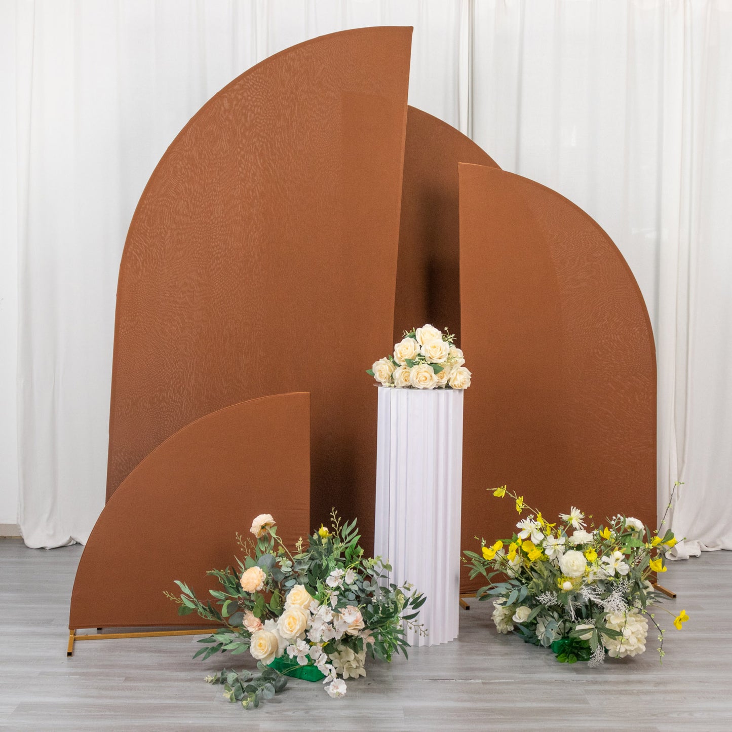 Set of 4 | Matte Cinnamon Brown Spandex Half Moon Chiara Backdrop Stand Covers, Custom Fitted Wedding Arch Covers - 2.5ft,5ft,6ft,7ft