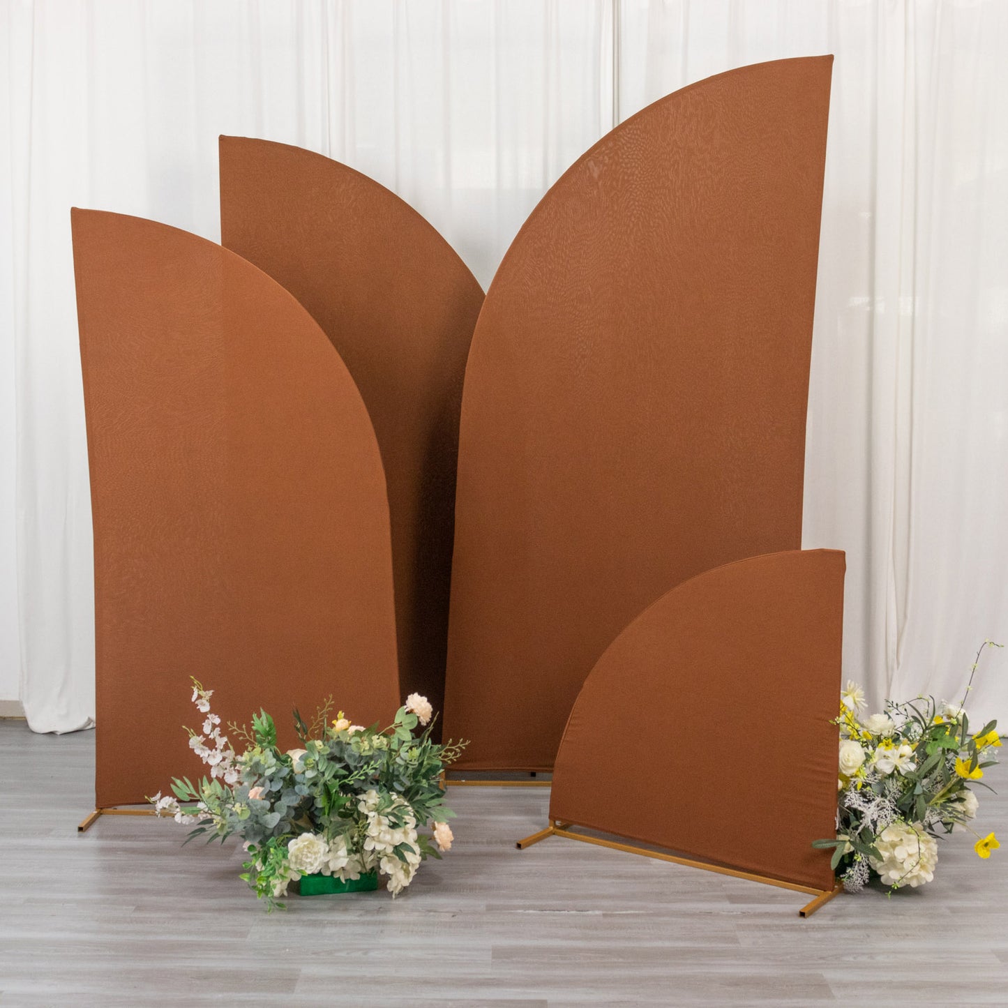 Set of 4 | Matte Cinnamon Brown Spandex Half Moon Chiara Backdrop Stand Covers, Custom Fitted Wedding Arch Covers - 2.5ft,5ft,6ft,7ft