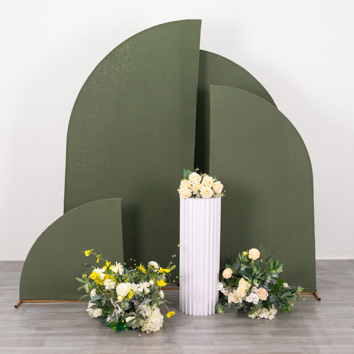 Set of 4 Dusty Sage Green Spandex Chiara Wedding Arch Cover For Half Moon Backdrop Stand - 2.5ft,5ft,6ft,7ft