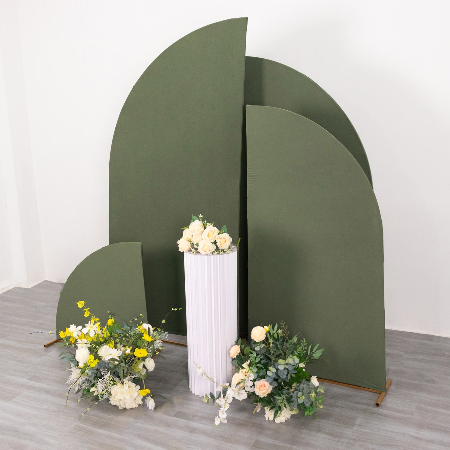 Set of 4 Dusty Sage Green Spandex Chiara Wedding Arch Cover For Half Moon Backdrop Stand - 2.5ft,5ft,6ft,7ft