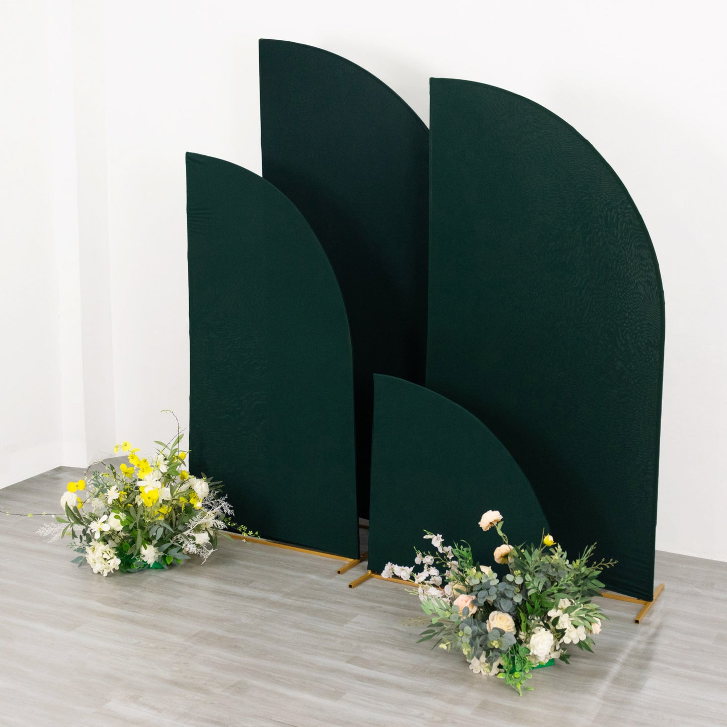 Set of 4 | Matte Hunter Emerald Green Spandex Half Moon Chiara Backdrop Stand Covers, Custom Fitted Wedding Arch Covers - 2.5ft,5ft,6ft,7ft