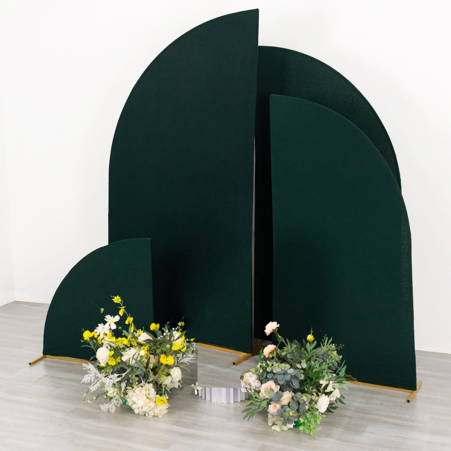 Set of 4 | Matte Hunter Emerald Green Spandex Half Moon Chiara Backdrop Stand Covers, Custom Fitted Wedding Arch Covers - 2.5ft,5ft,6ft,7ft