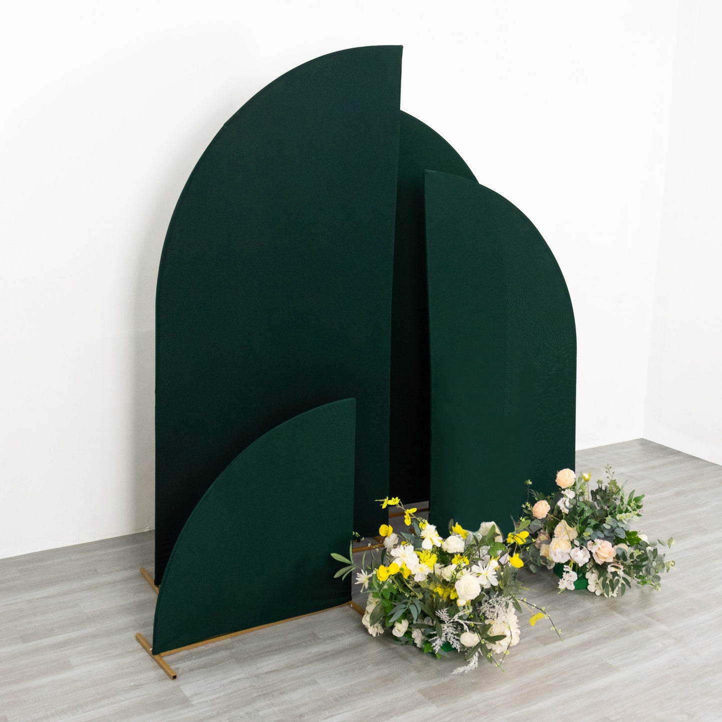 Set of 4 | Matte Hunter Emerald Green Spandex Half Moon Chiara Backdrop Stand Covers, Custom Fitted Wedding Arch Covers - 2.5ft,5ft,6ft,7ft