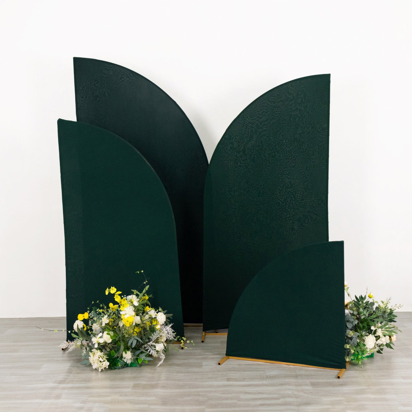 Set of 4 | Matte Hunter Emerald Green Spandex Half Moon Chiara Backdrop Stand Covers, Custom Fitted Wedding Arch Covers - 2.5ft,5ft,6ft,7ft