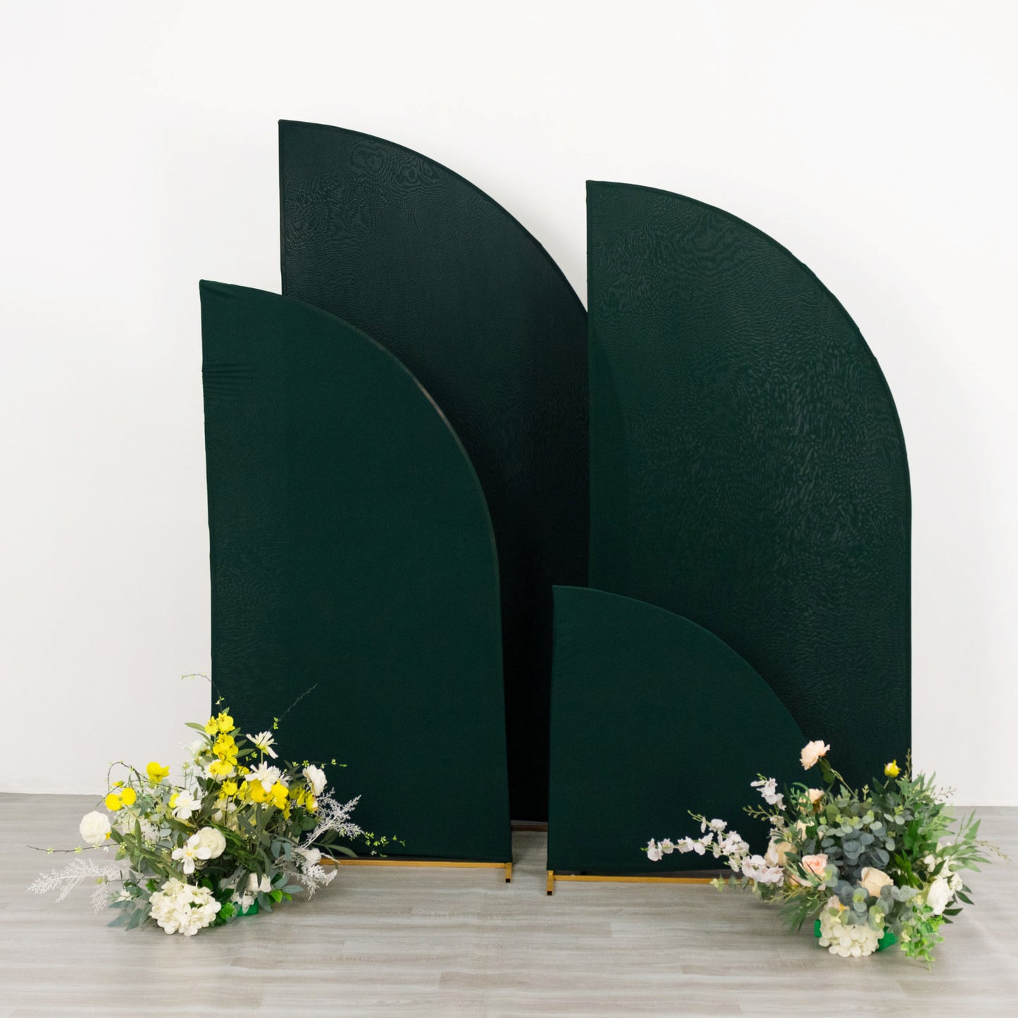 Set of 4 | Matte Hunter Emerald Green Spandex Half Moon Chiara Backdrop Stand Covers, Custom Fitted Wedding Arch Covers - 2.5ft,5ft,6ft,7ft