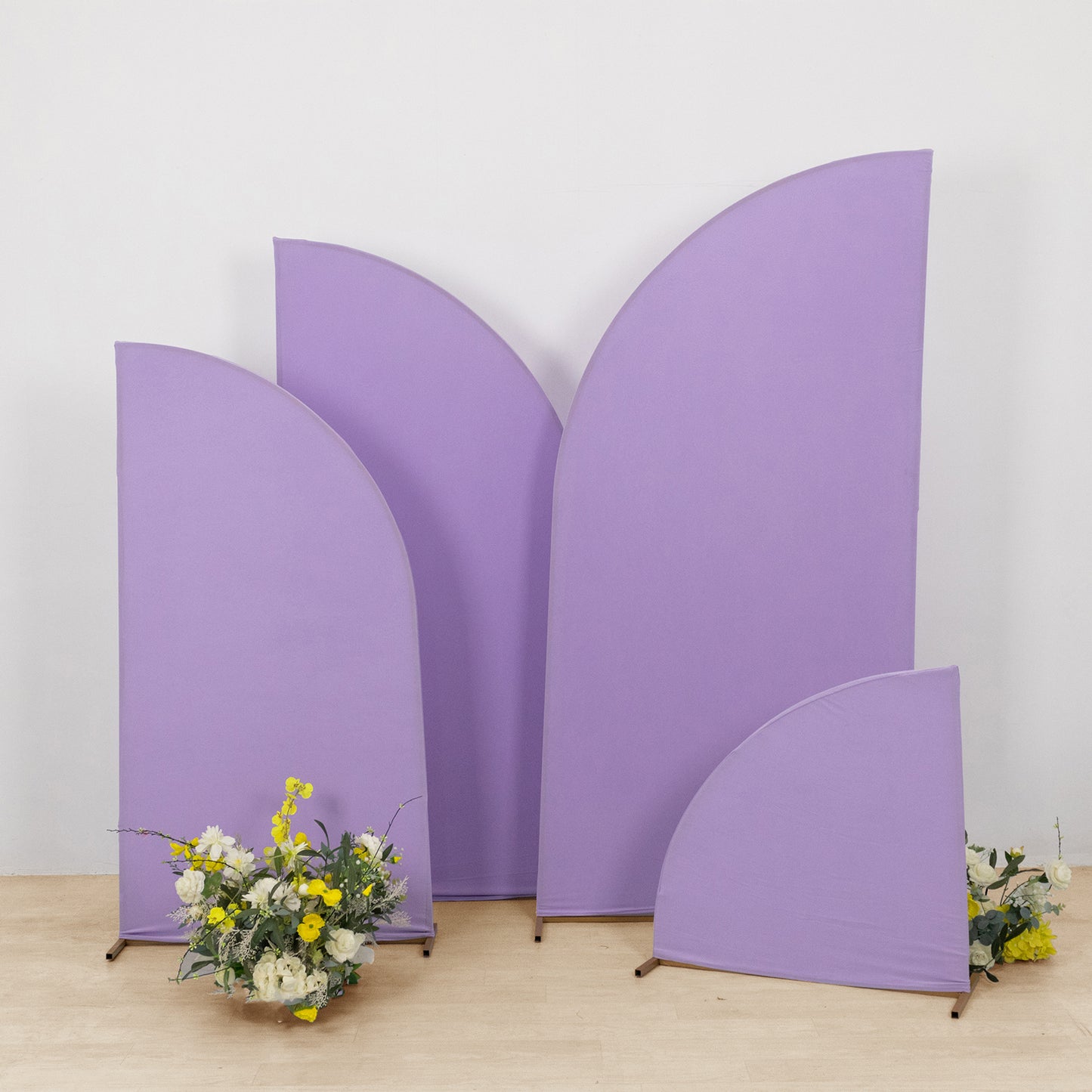 Set of 4 Matte Lavender Lilac Spandex Half Moon Chiara Backdrop Stand Covers, Custom Fitted Wedding Arch Covers - 2.5ft,5ft,6ft,7ft