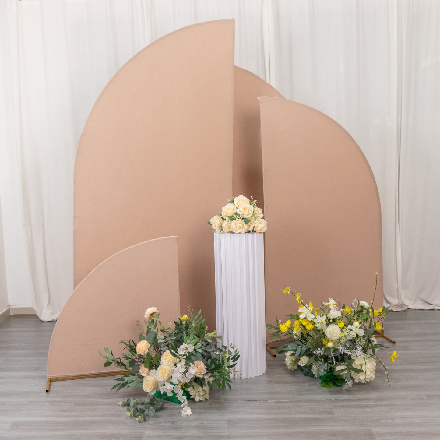 Set of 4 | Matte Nude Spandex Half Moon Chiara Backdrop Stand Covers, Custom Fitted Wedding Arch Covers - 2.5ft,5ft,6ft,7ft