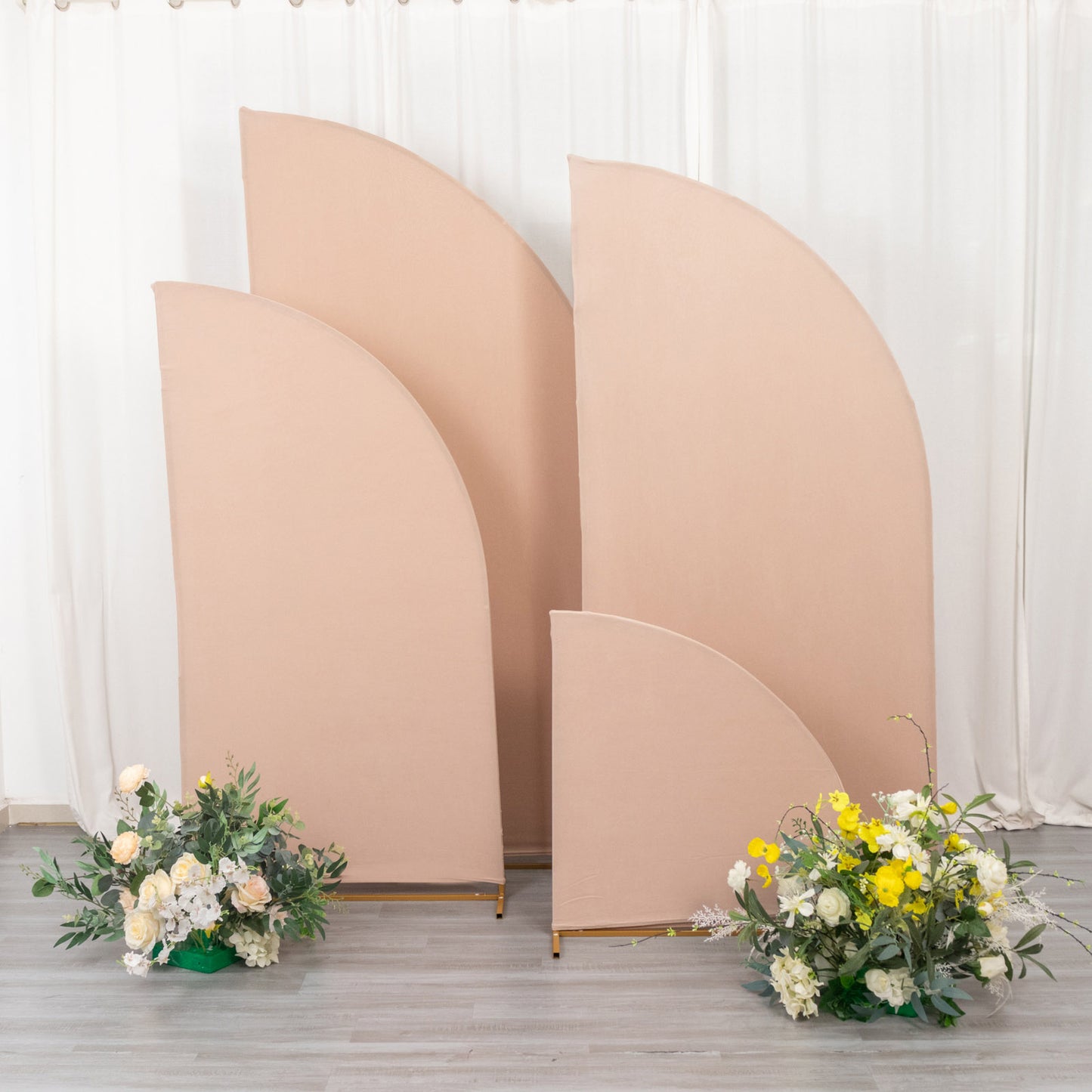 Set of 4 | Matte Nude Spandex Half Moon Chiara Backdrop Stand Covers, Custom Fitted Wedding Arch Covers - 2.5ft,5ft,6ft,7ft