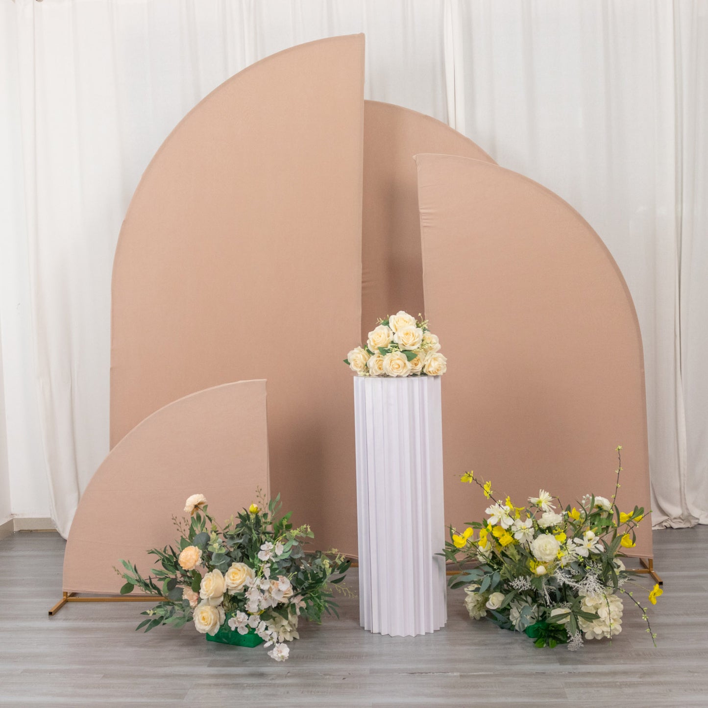 Set of 4 | Matte Nude Spandex Half Moon Chiara Backdrop Stand Covers, Custom Fitted Wedding Arch Covers - 2.5ft,5ft,6ft,7ft