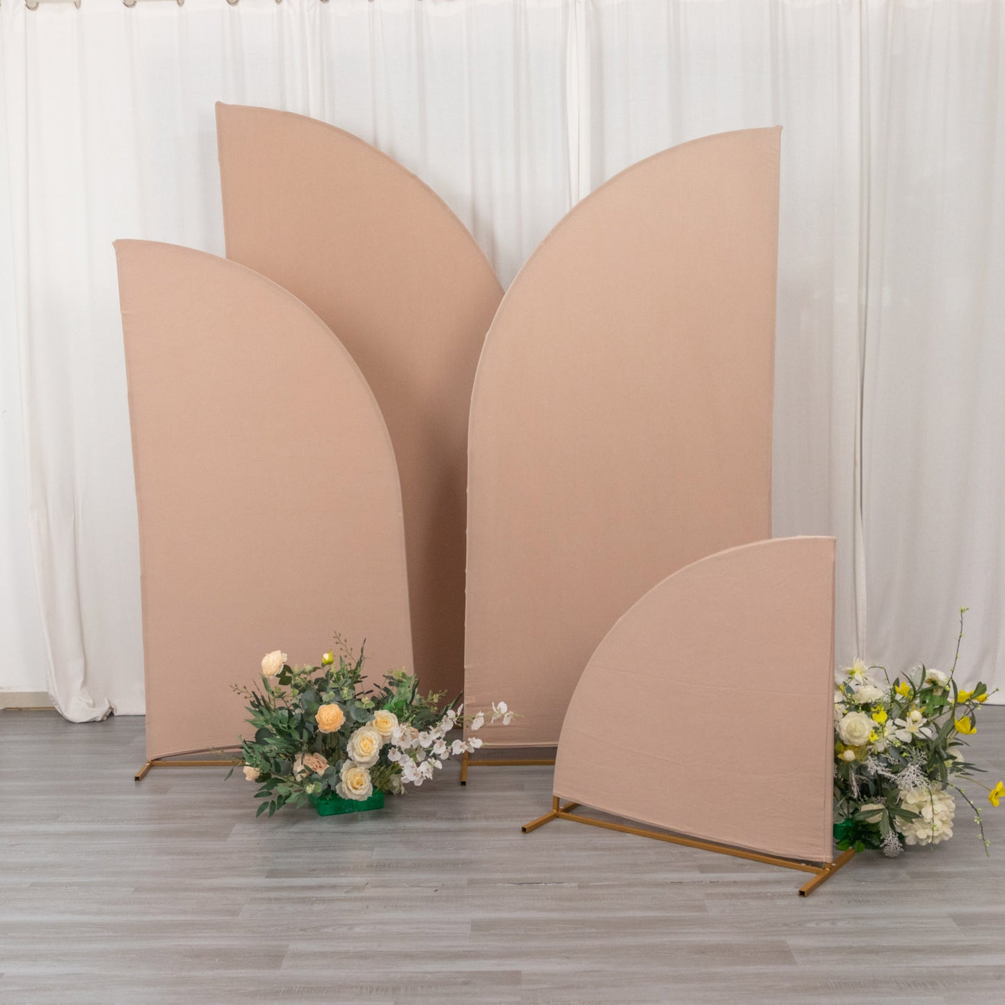 Set of 4 | Matte Nude Spandex Half Moon Chiara Backdrop Stand Covers, Custom Fitted Wedding Arch Covers - 2.5ft,5ft,6ft,7ft