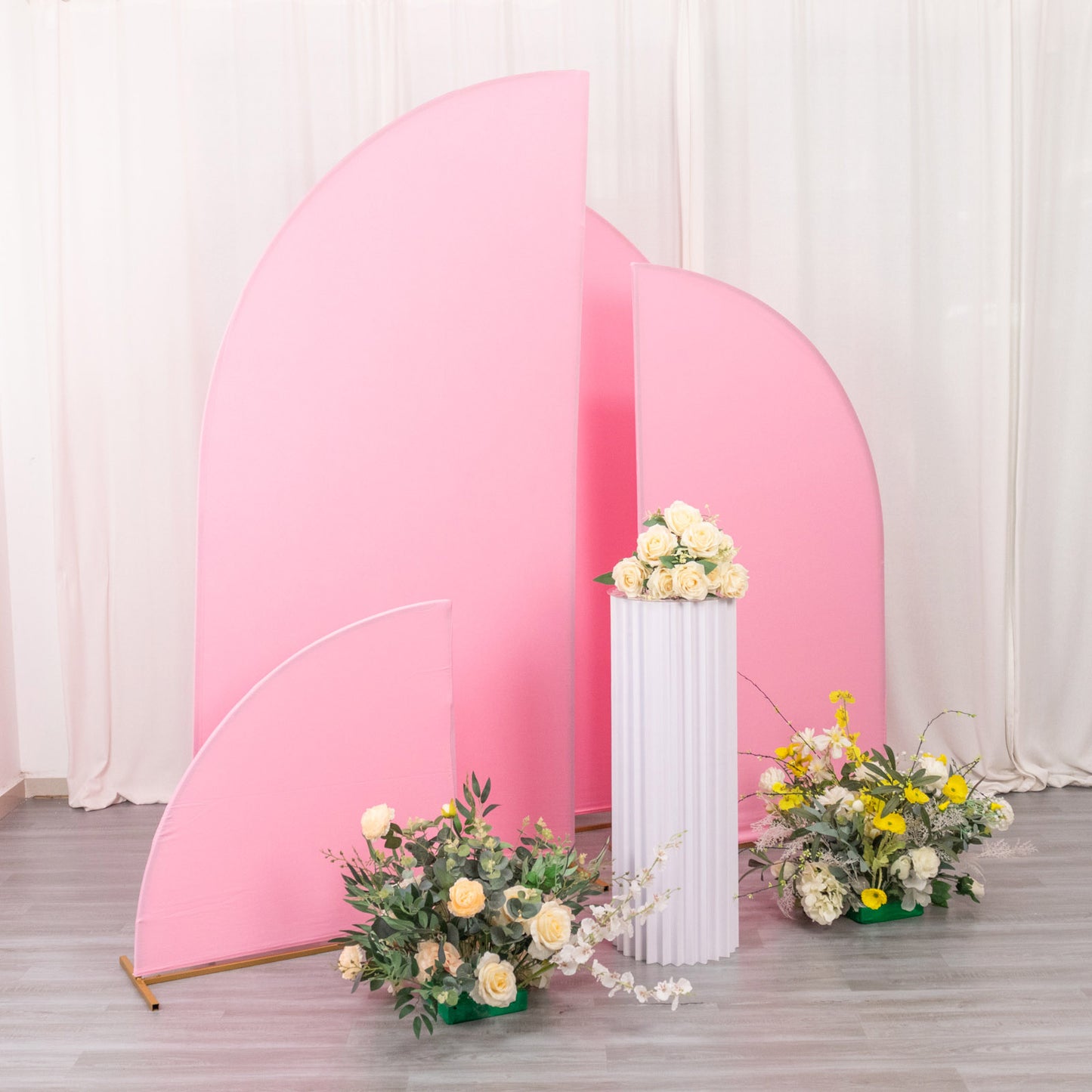 Set of 4 | Matte Pink Spandex Half Moon Chiara Backdrop Stand Covers, Custom Fitted Wedding Arch Covers - 2.5ft,5ft,6ft,7ft