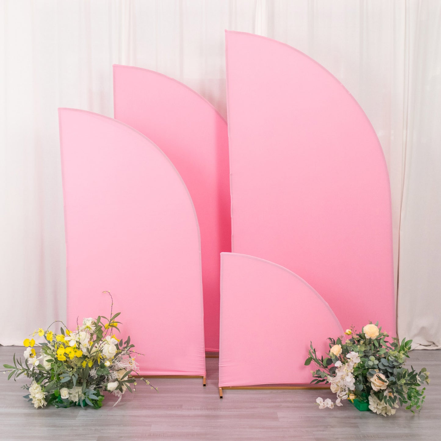 Set of 4 | Matte Pink Spandex Half Moon Chiara Backdrop Stand Covers, Custom Fitted Wedding Arch Covers - 2.5ft,5ft,6ft,7ft