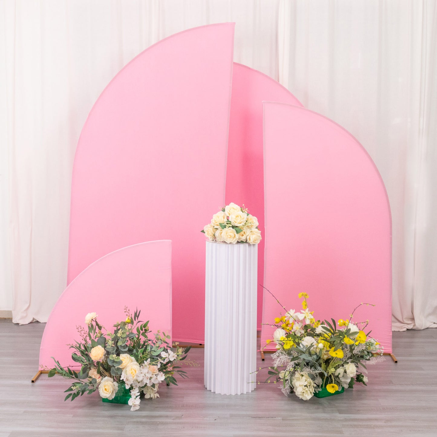 Set of 4 | Matte Pink Spandex Half Moon Chiara Backdrop Stand Covers, Custom Fitted Wedding Arch Covers - 2.5ft,5ft,6ft,7ft