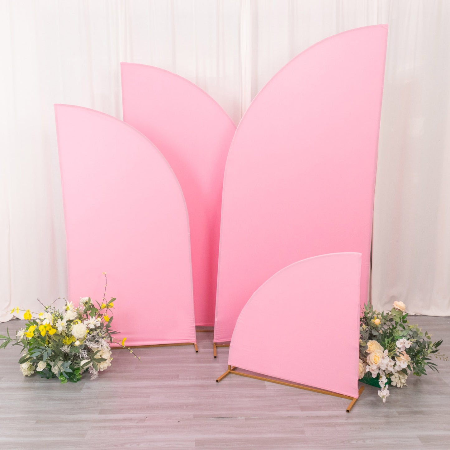 Set of 4 | Matte Pink Spandex Half Moon Chiara Backdrop Stand Covers, Custom Fitted Wedding Arch Covers - 2.5ft,5ft,6ft,7ft