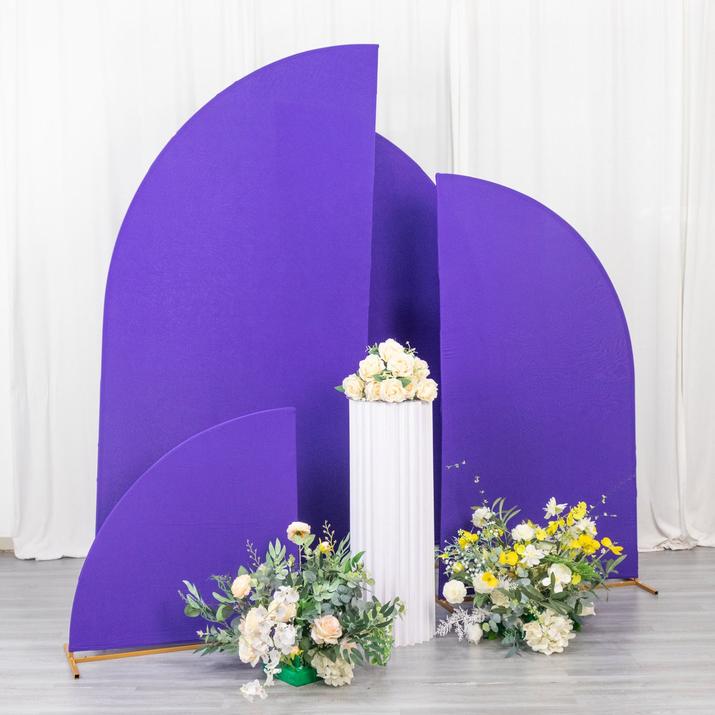 Set of 4 | Matte Purple Spandex Half Moon Chiara Backdrop Stand Covers, Custom Fitted Wedding Arch Covers - 2.5ft,5ft,6ft,7ft