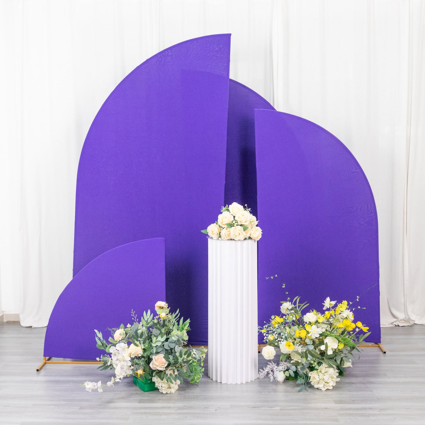 Set of 4 | Matte Purple Spandex Half Moon Chiara Backdrop Stand Covers, Custom Fitted Wedding Arch Covers - 2.5ft,5ft,6ft,7ft