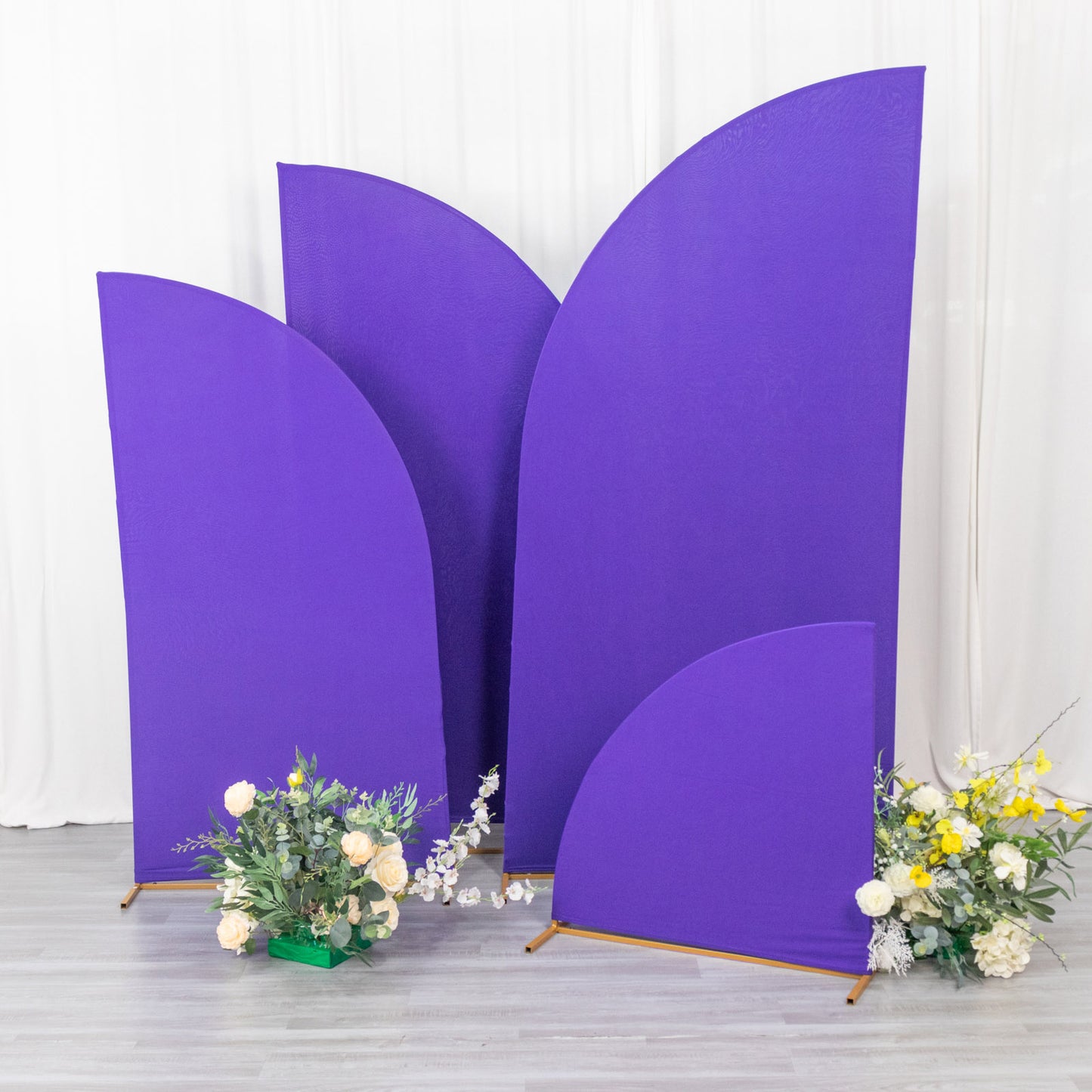 Set of 4 | Matte Purple Spandex Half Moon Chiara Backdrop Stand Covers, Custom Fitted Wedding Arch Covers - 2.5ft,5ft,6ft,7ft