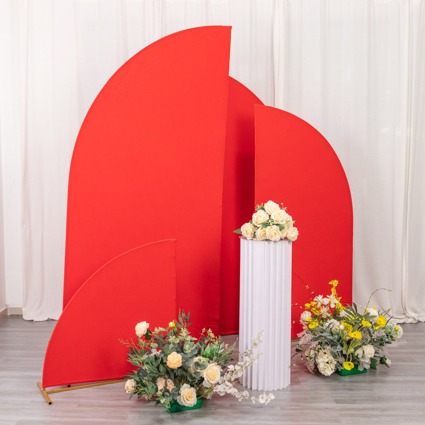 Set of 4 | Matte Red Spandex Half Moon Chiara Backdrop Stand Covers, Custom Fitted Wedding Arch Covers - 2.5ft,5ft,6ft,7ft