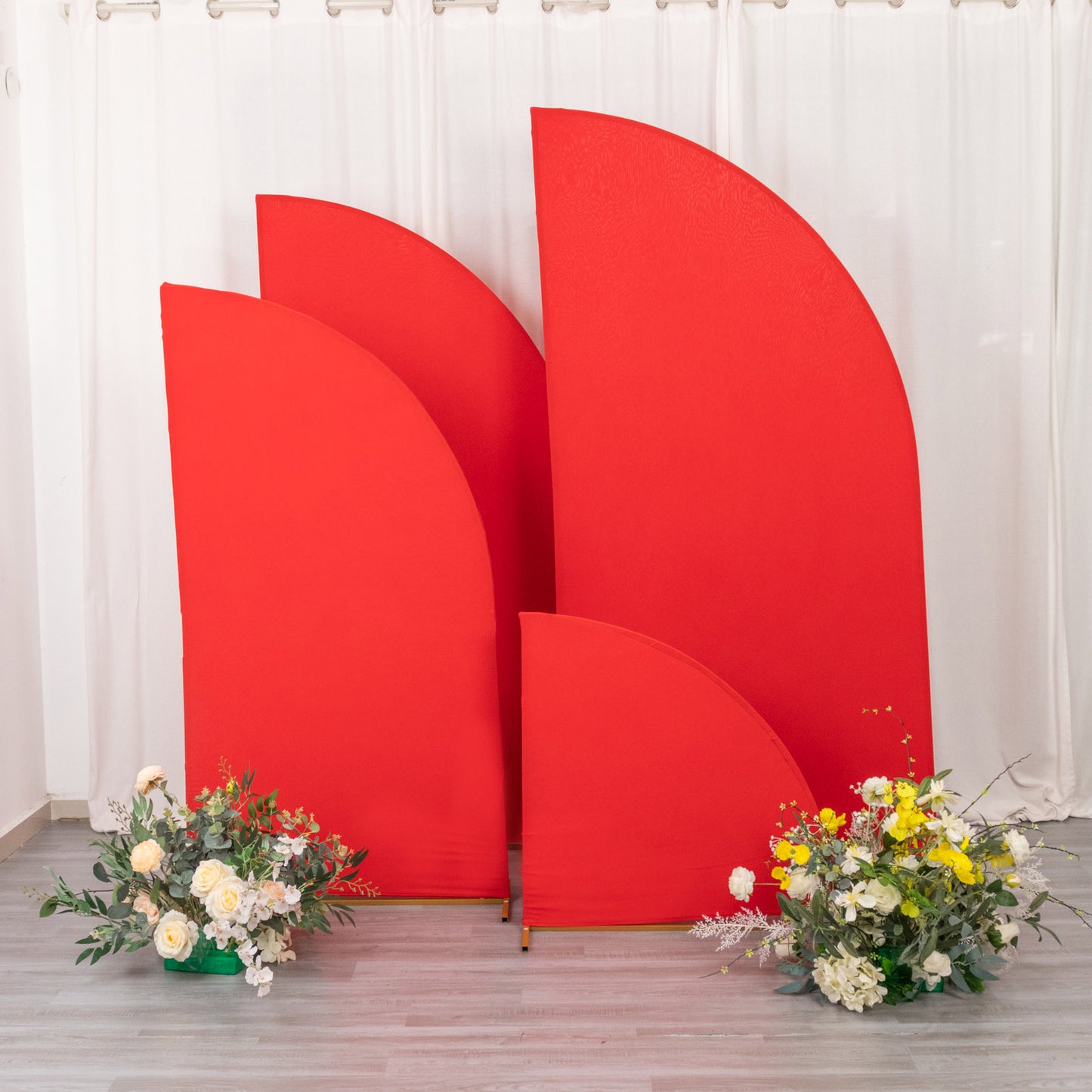 Set of 4 | Matte Red Spandex Half Moon Chiara Backdrop Stand Covers, Custom Fitted Wedding Arch Covers - 2.5ft,5ft,6ft,7ft