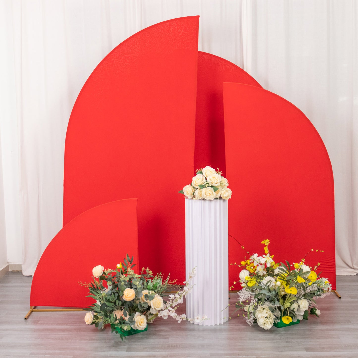 Set of 4 | Matte Red Spandex Half Moon Chiara Backdrop Stand Covers, Custom Fitted Wedding Arch Covers - 2.5ft,5ft,6ft,7ft